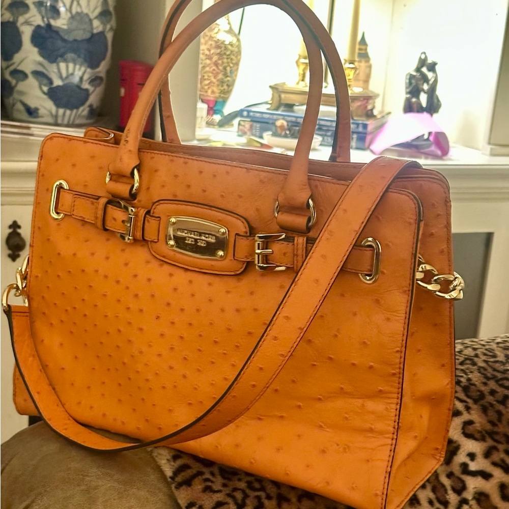 Michael Kors  Handbag , Elegant Tangerine  in Embossed Ostrich leather print